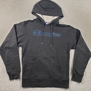 Champion Hoodie Men's Small Black Pullover Fleece Cotton Stretch Sweatshirt